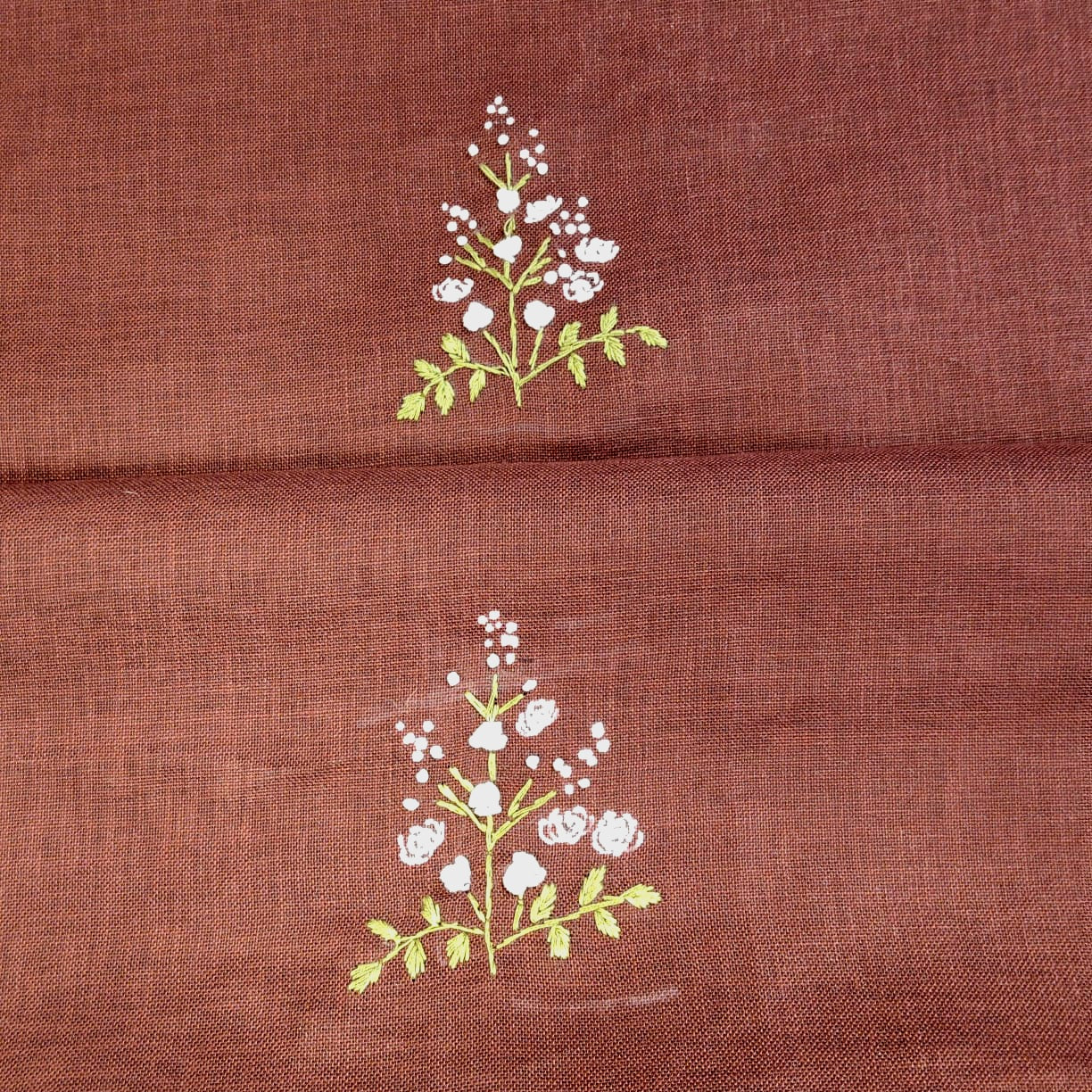 Soft Linen-Cotton Kurti Fabric With Delicate Hand Embroidery