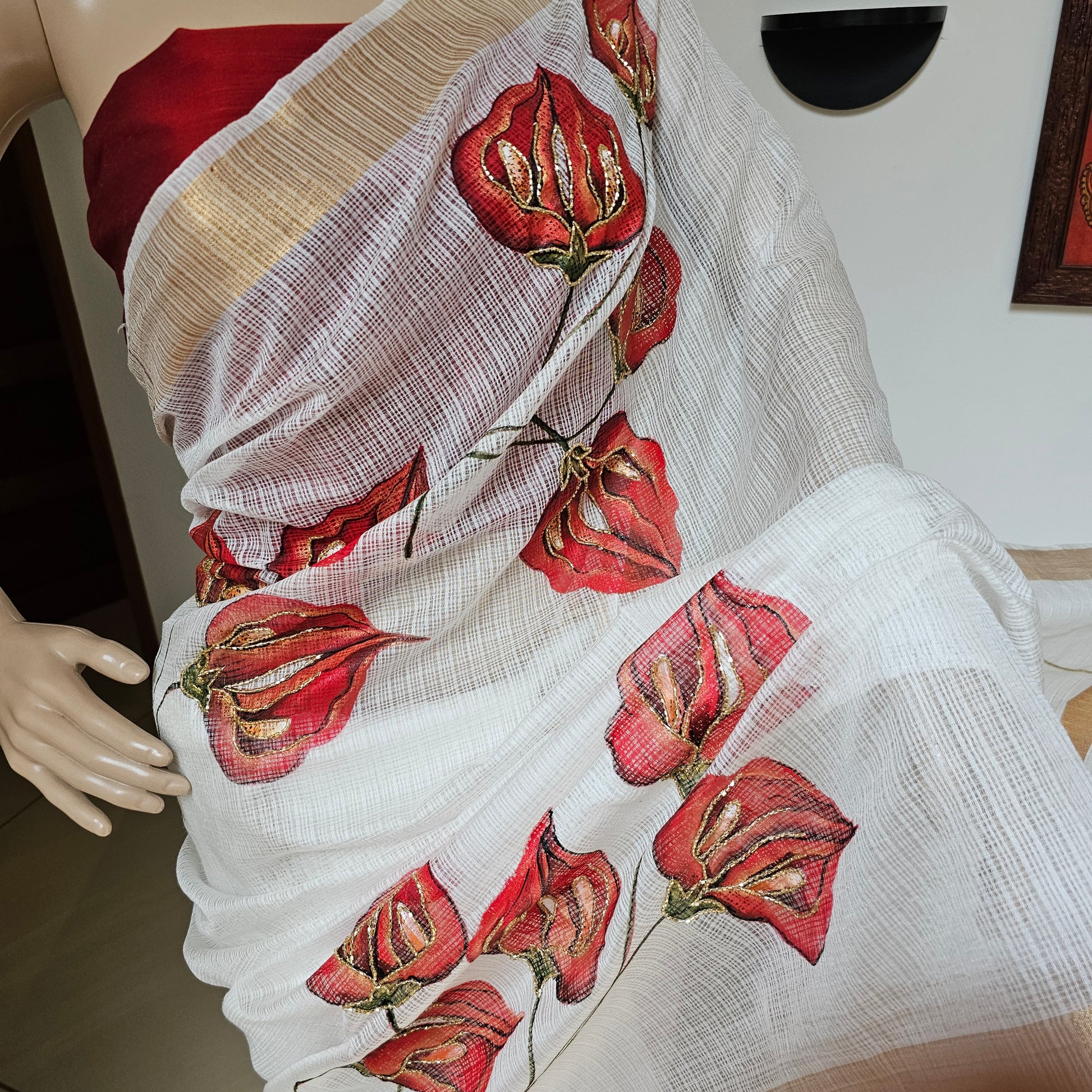 Shop White Kota Dora Saree with beadwork