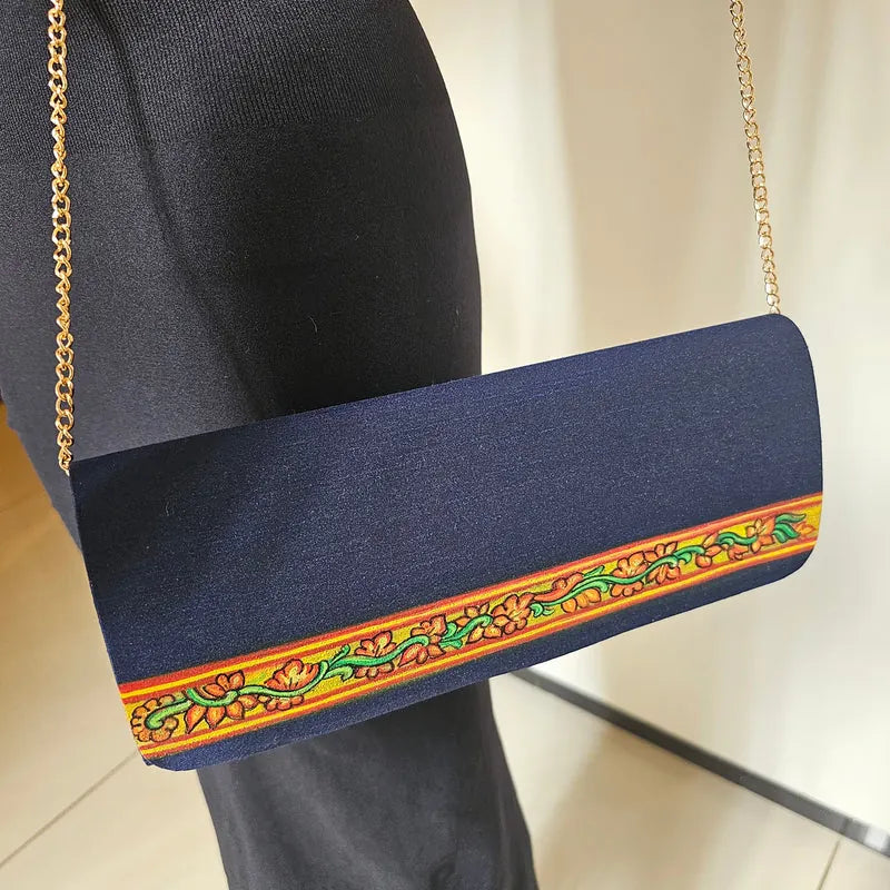 Navy Blue Mural Painted Clutch