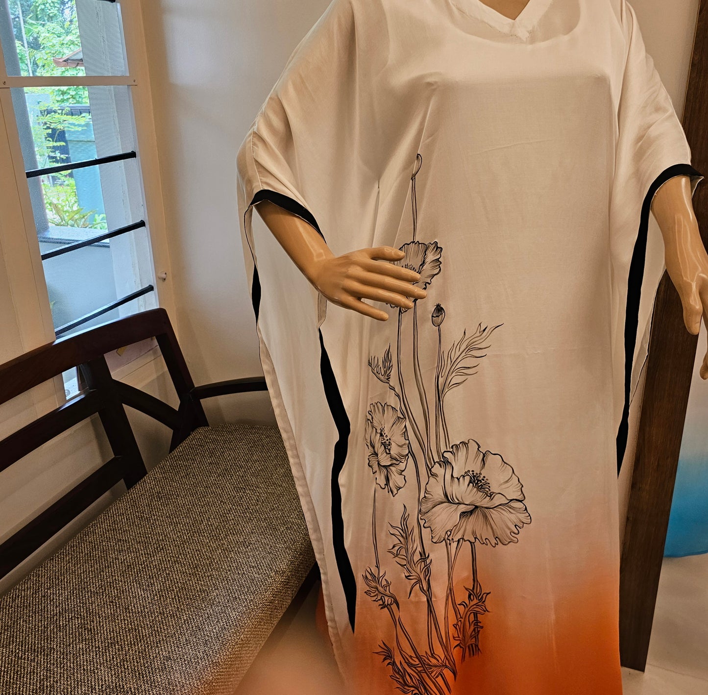 Ombre Style Hand-Painted And Hand Dyed Semi Stitched Modal Silk Kaftan