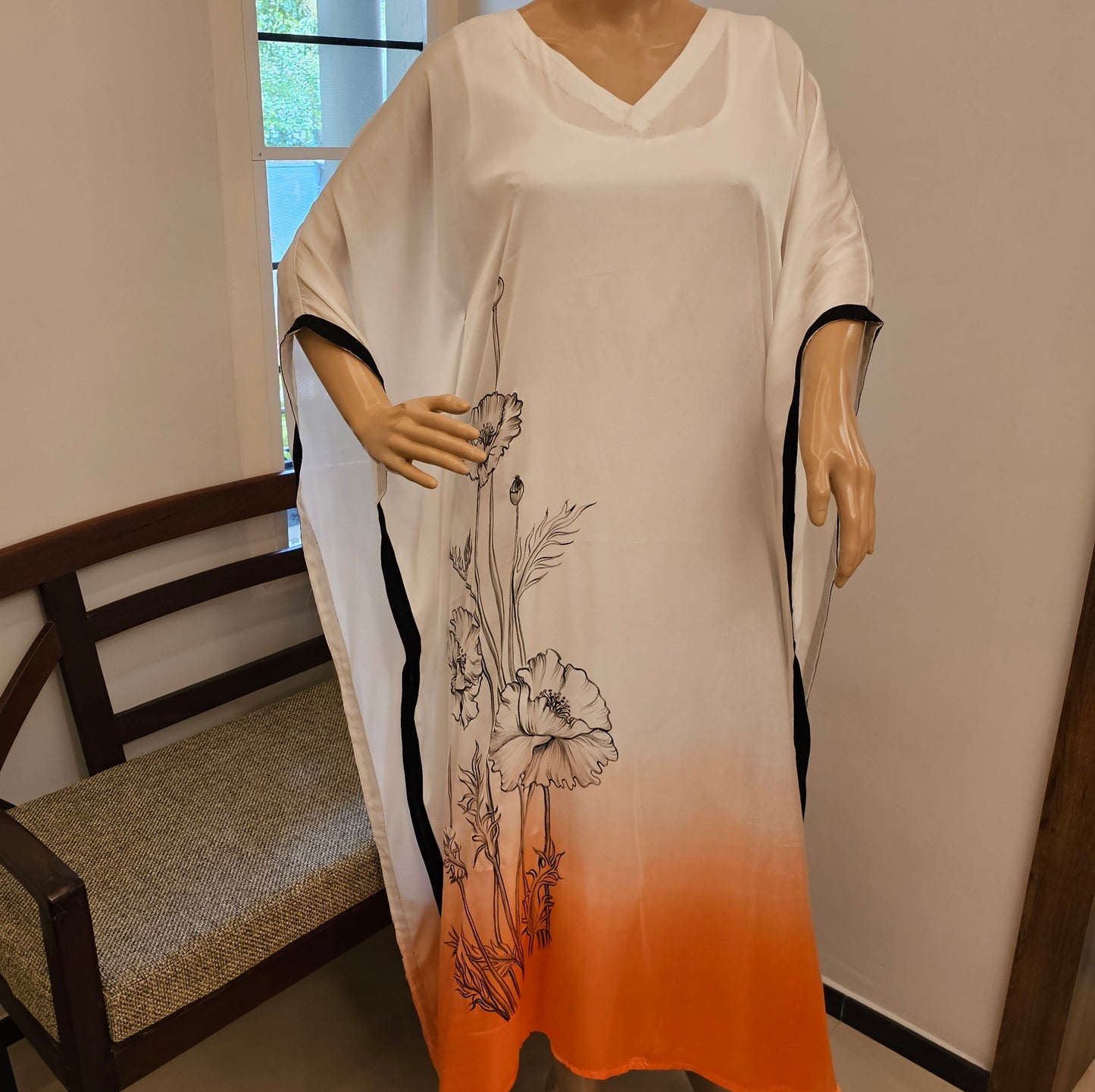 Ombre Style Hand-Painted And Hand Dyed Semi Stitched Modal Silk Kaftan