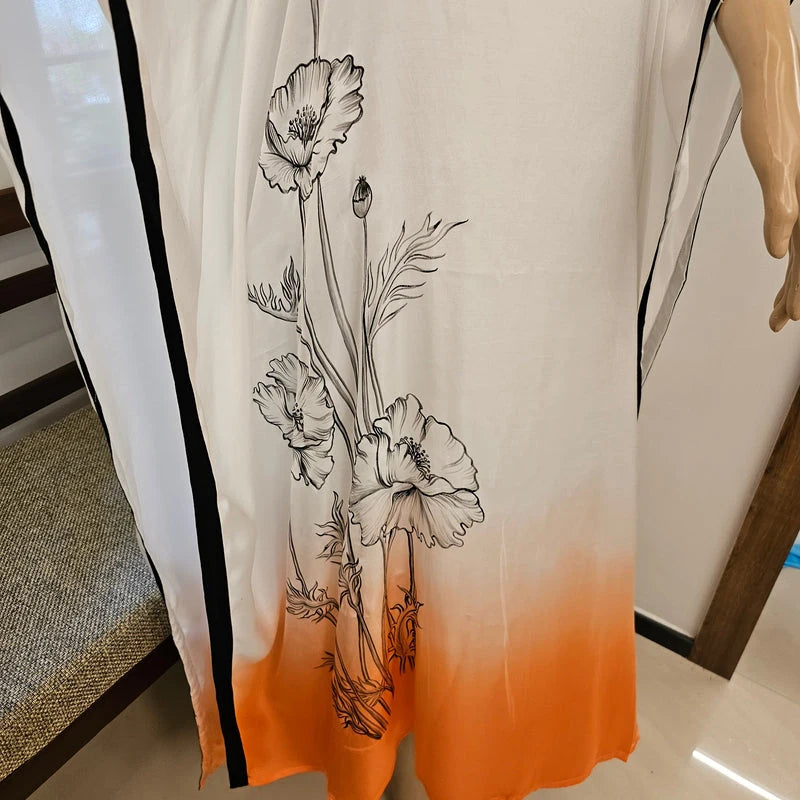 Ombre Style Hand-Painted And Hand Dyed Semi Stitched Modal Silk Kaftan