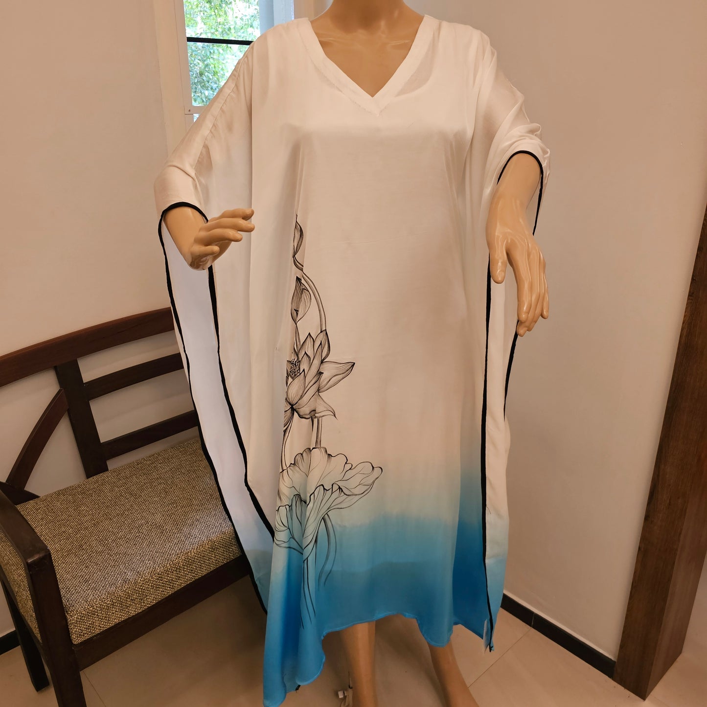 Ombre Style Hand-Painted And Hand Dyed Semi Stitched Modal Silk Kaftan