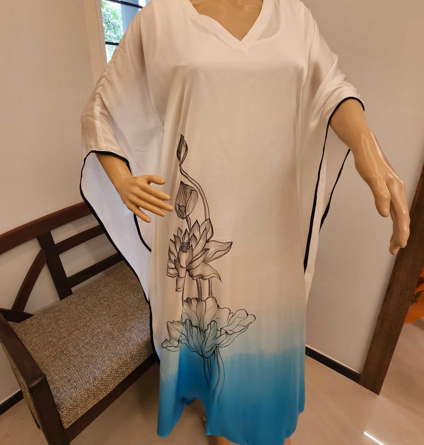 Ombre Style Hand-Painted And Hand Dyed Semi Stitched Modal Silk Kaftan