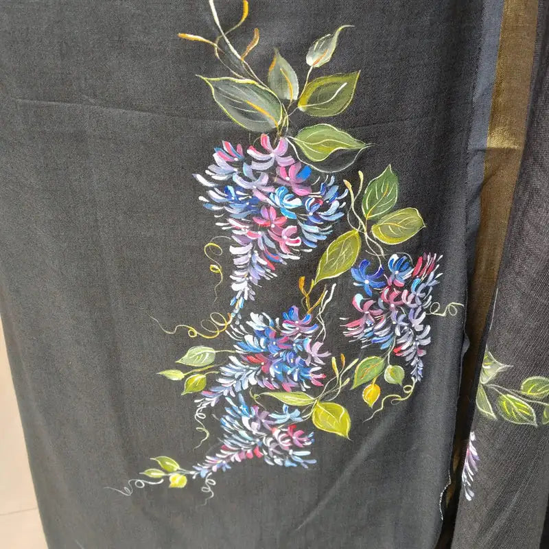 Violet Flowers Hand-Pianted on Line Salwar Kameez Set