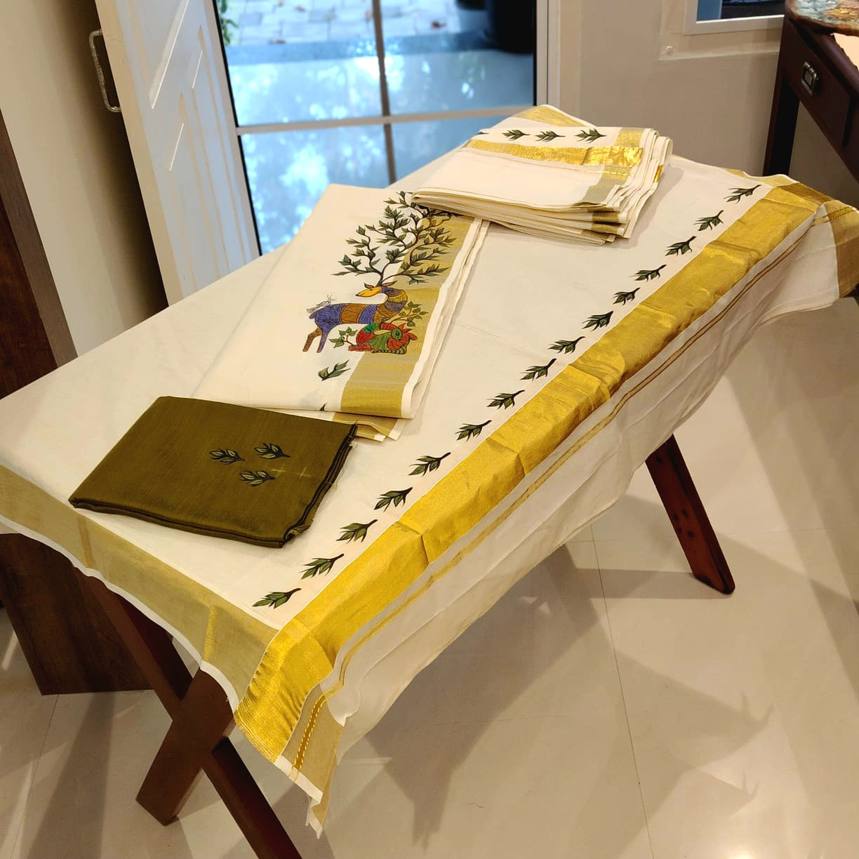 Hand-Painted Kerala Set Mundu And Mens Double {Dhoti} Combo