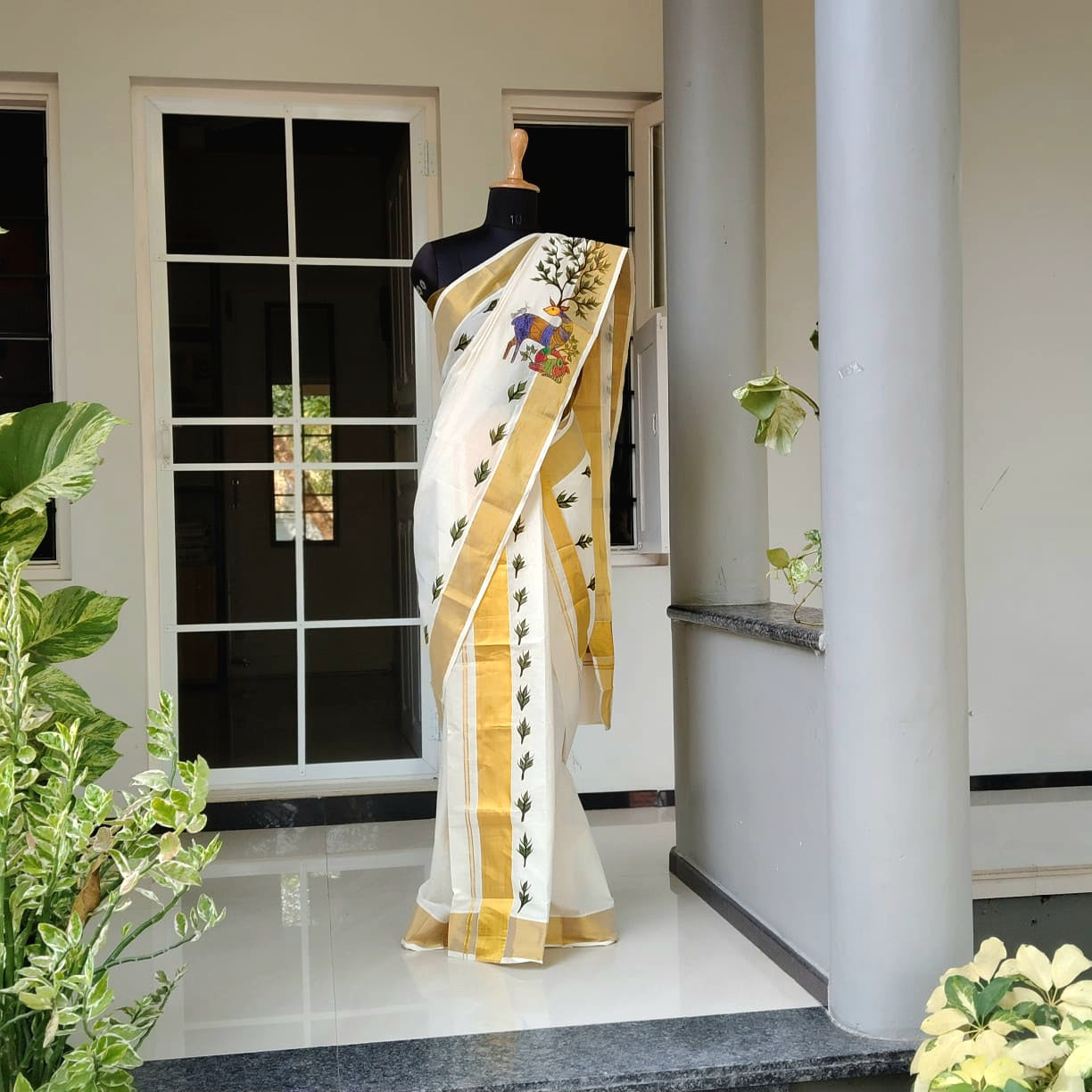 Hand-Painted Kerala Set Mundu And Mens Double {Dhoti} Combo