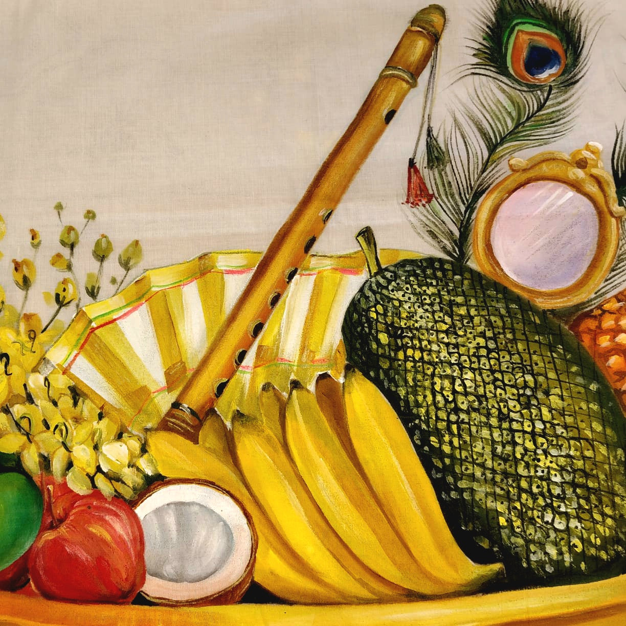 Hand-Painted Kerala Saree with Vishu Themed Motif