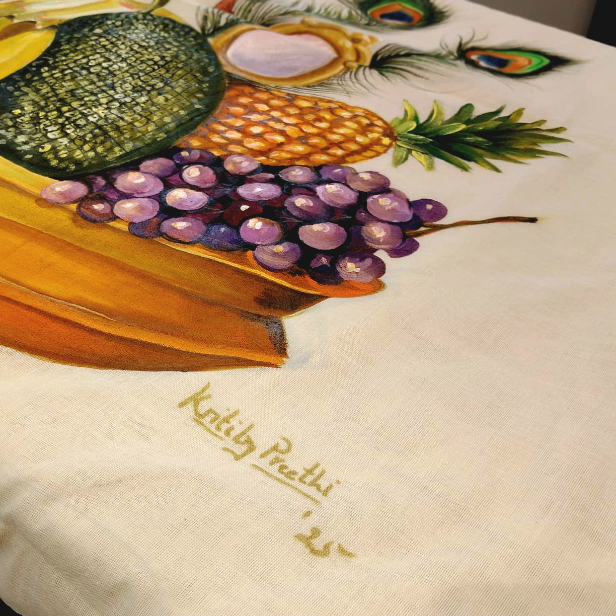 Hand-Painted Kerala Saree with Vishu Themed Motif