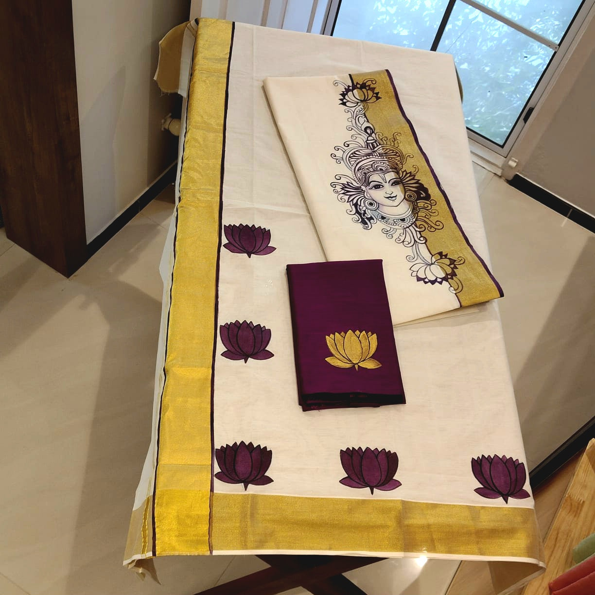 Hand-Painted Kerala Mural Set Mundu & Mens Double Combo