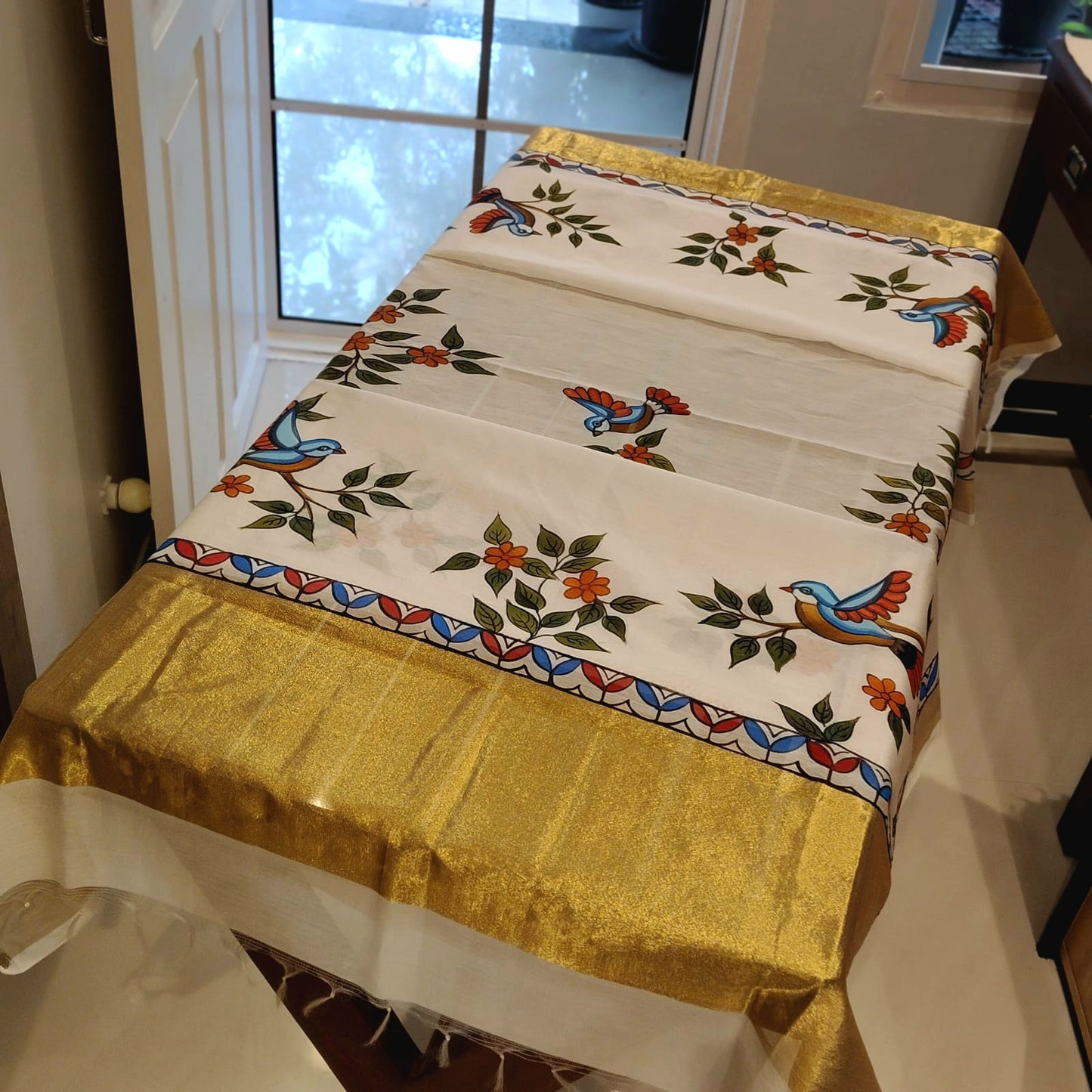 Artisanal Folk-Inspired Hand-Painted Dupatta on Luxurious Chanderi Silk