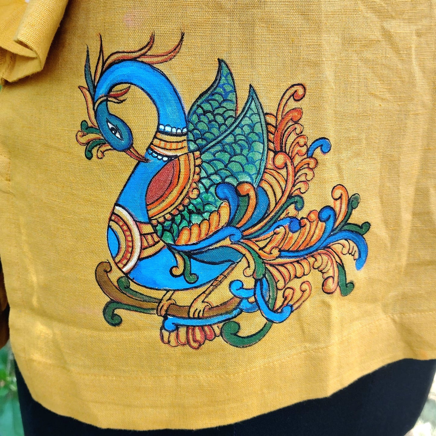 Kerala Mural Style Hand-Painted Short Kurti In Pure Cotton