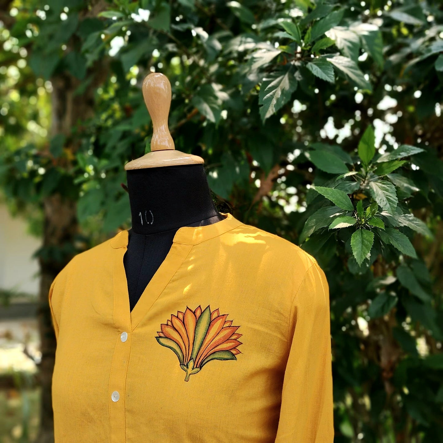 Kerala Mural Style Hand-Painted Short Kurti In Pure Cotton