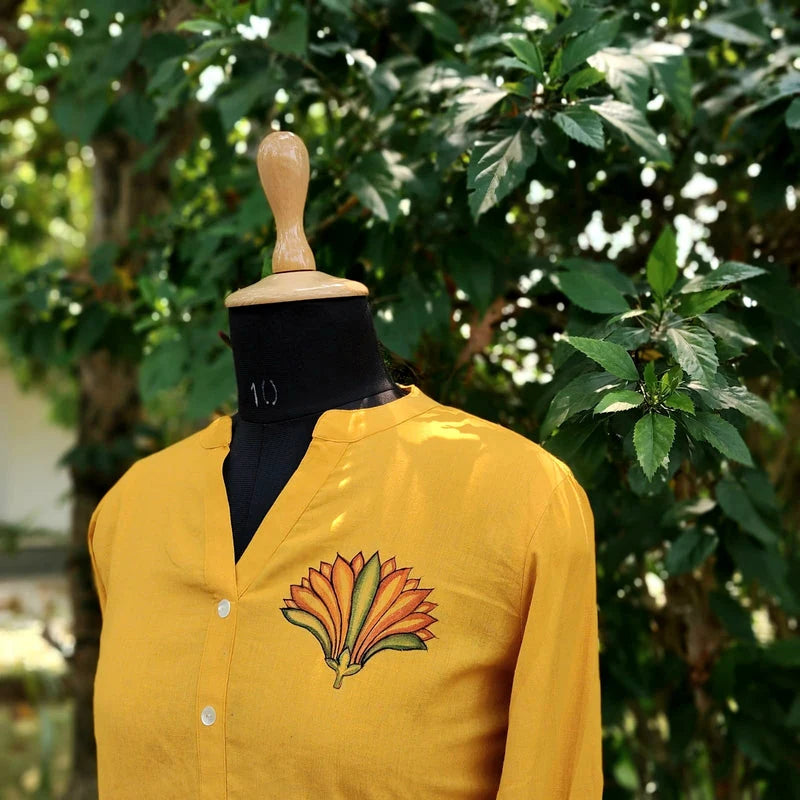 Kerala Mural Style Hand-Painted Short Kurti In Pure Cotton