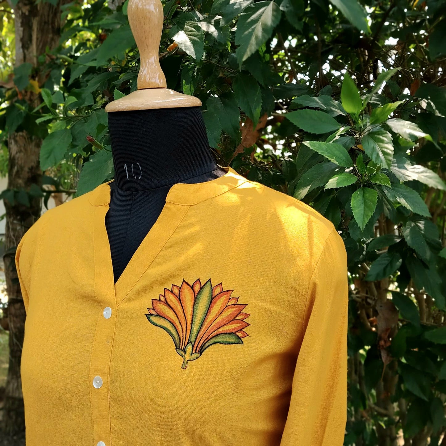 Kerala Mural Style Hand-Painted Short Kurti In Pure Cotton