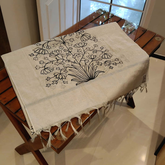Hand-Painted Silver Tissue Dupatta