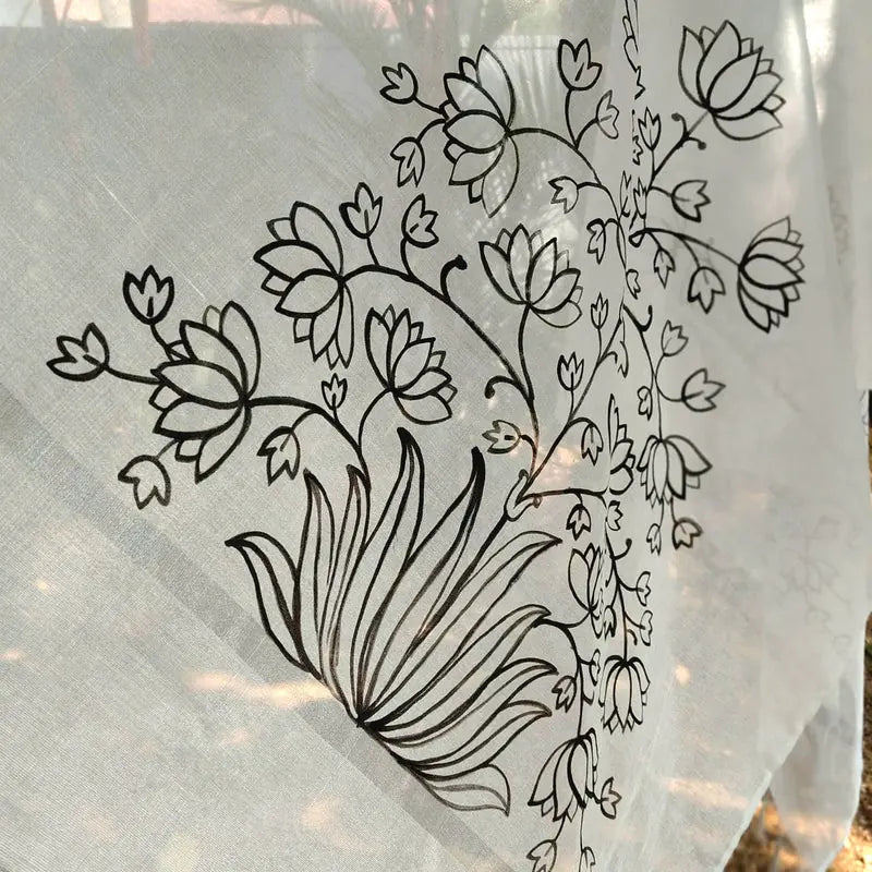 Hand-Painted Silver Tissue Dupatta
