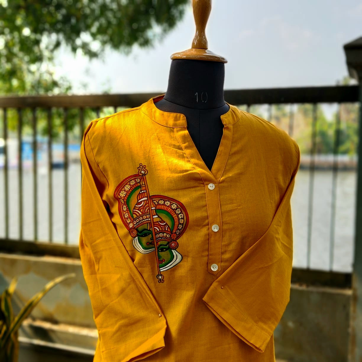 Kerala Mural Style Hand-Painted Short Kurti In Pure Cotton