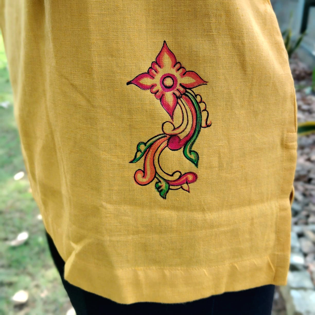 Kerala Mural Style Hand-Painted Short Kurti In Pure Cotton