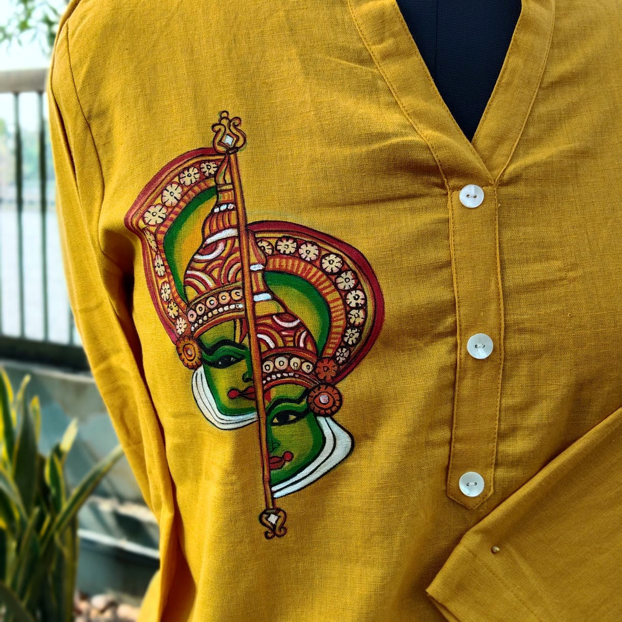 Kerala Mural Style Hand-Painted Short Kurti In Pure Cotton