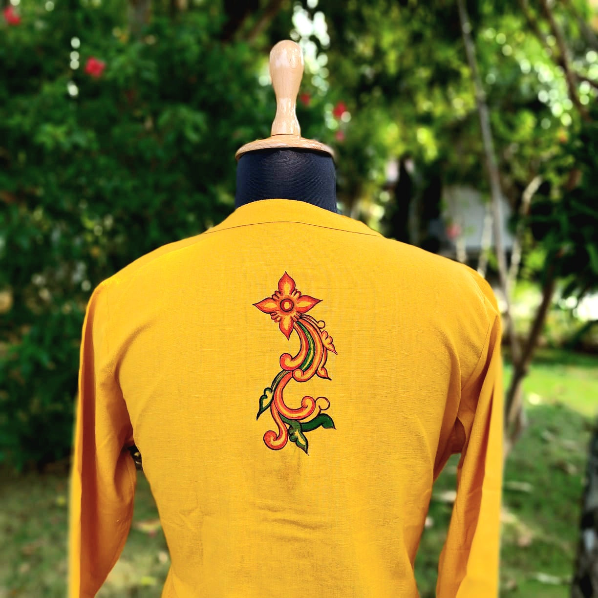 Kerala Mural Style Hand-Painted Short Kurti In Pure Cotton