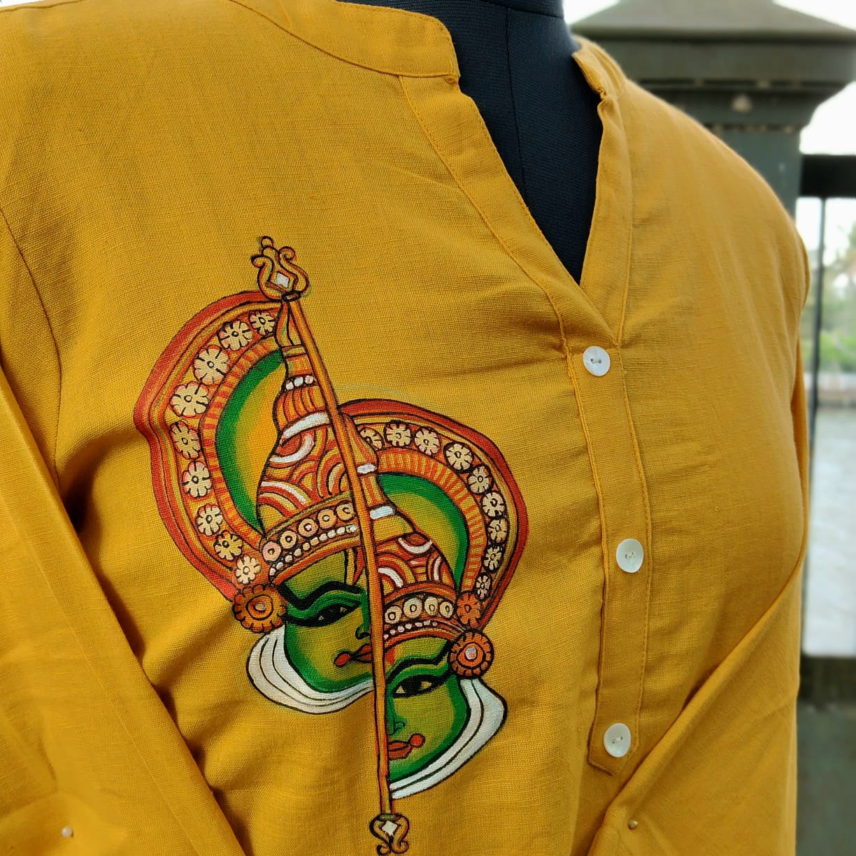 Kerala Mural Style Hand-Painted Short Kurti In Pure Cotton