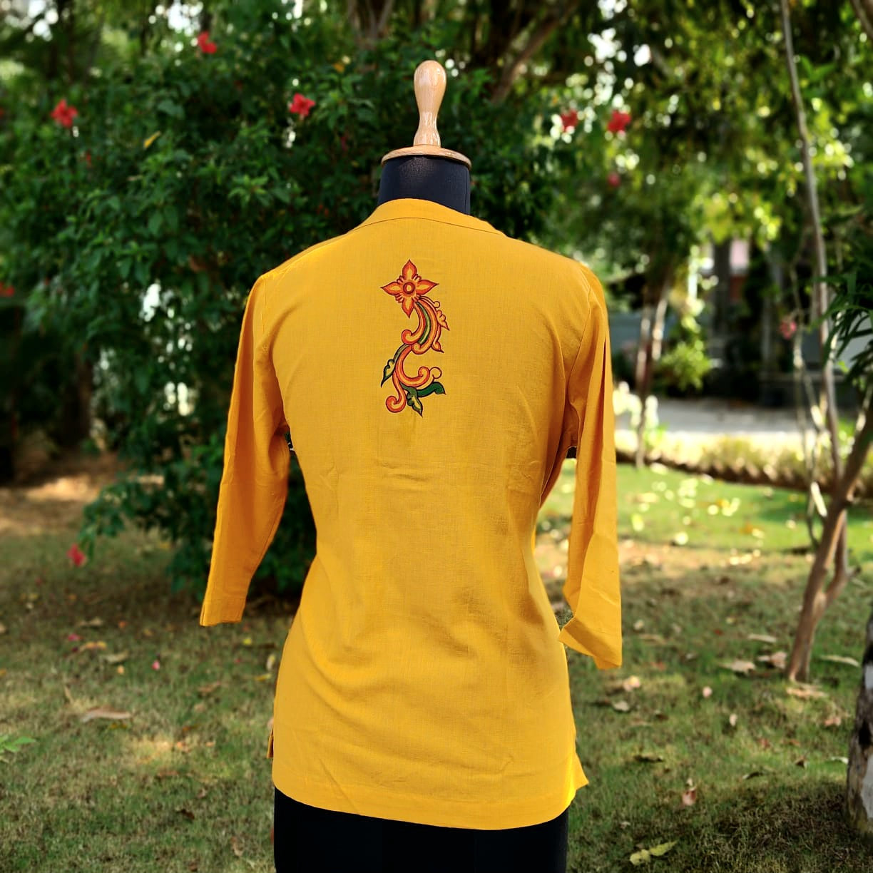 Kerala Mural Style Hand-Painted Short Kurti In Pure Cotton