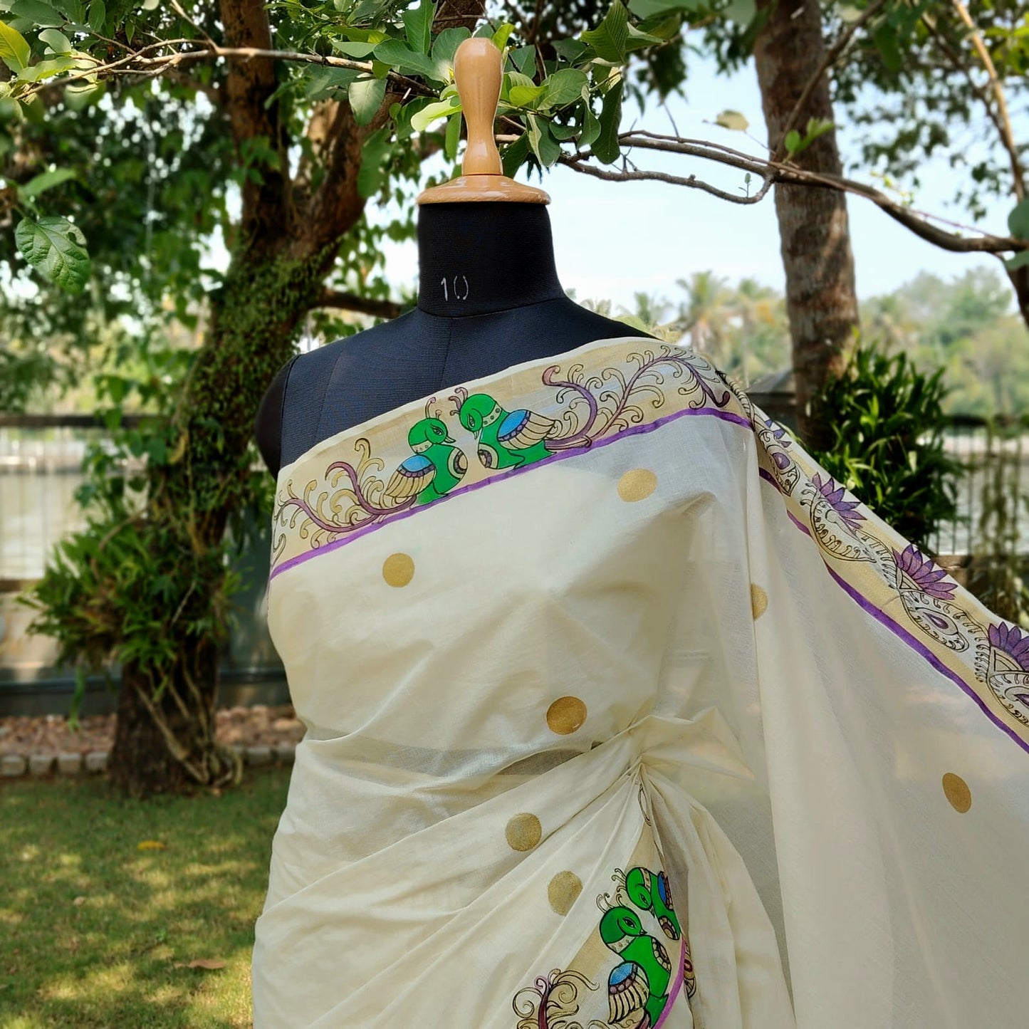 Exquisite Hand-Painted Kerala Kasavu Saree With Thanjavur Painting Inspired Border