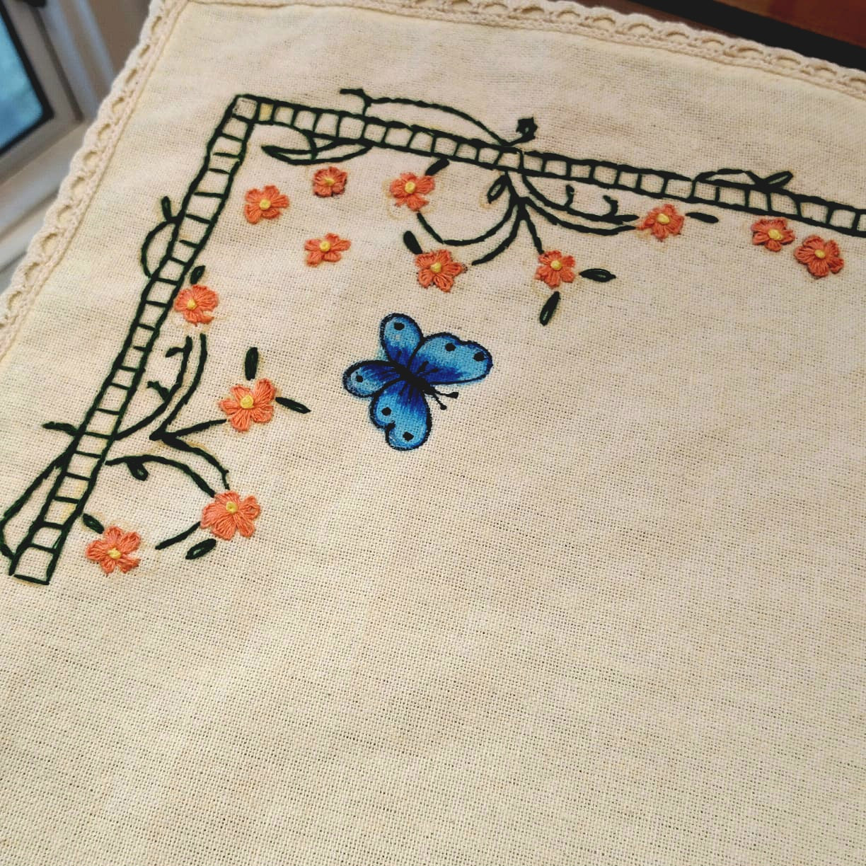 Hand-Painted And Hand- Embroidered Table Runner