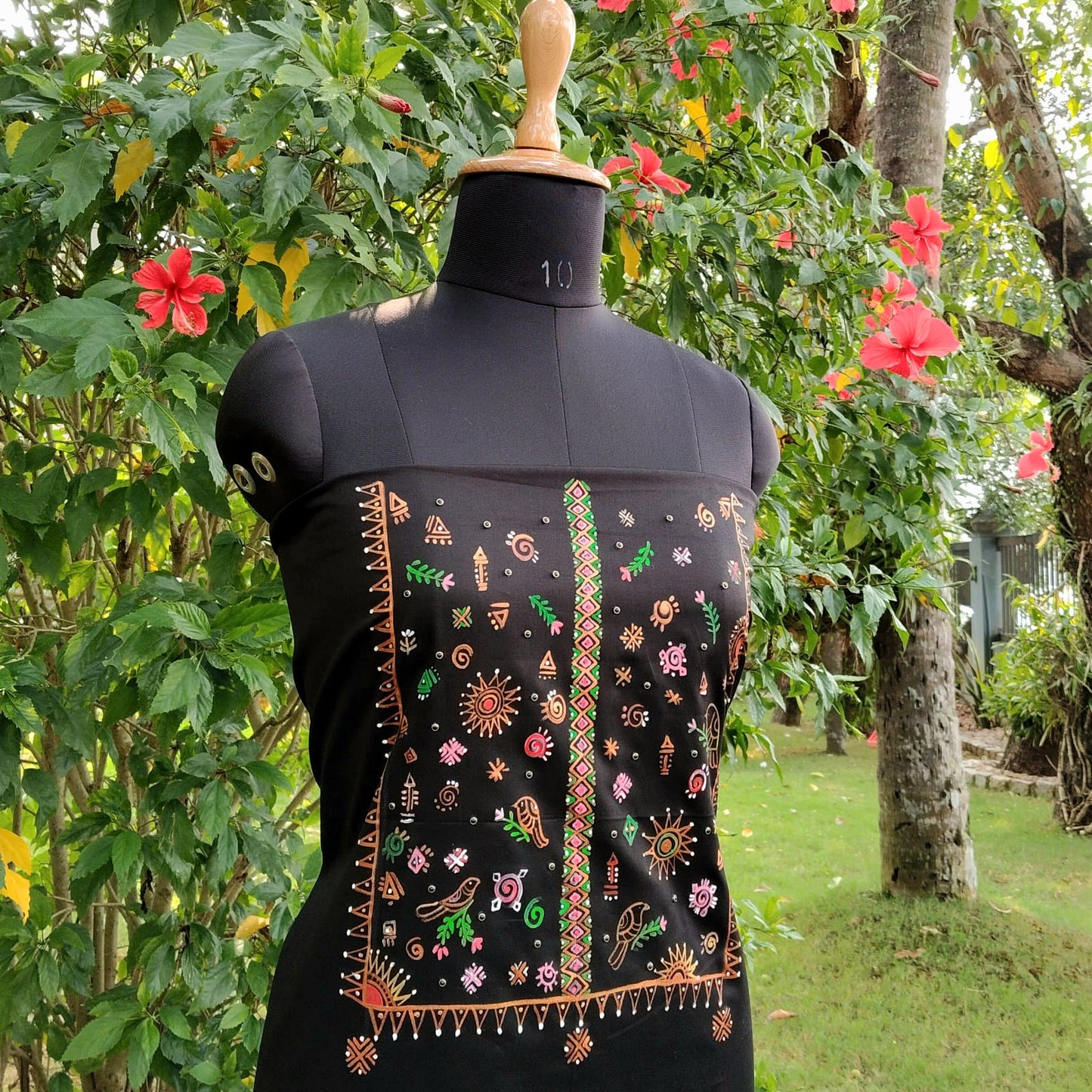 Artisanal Hand-Painted Black Cotton Kurti
