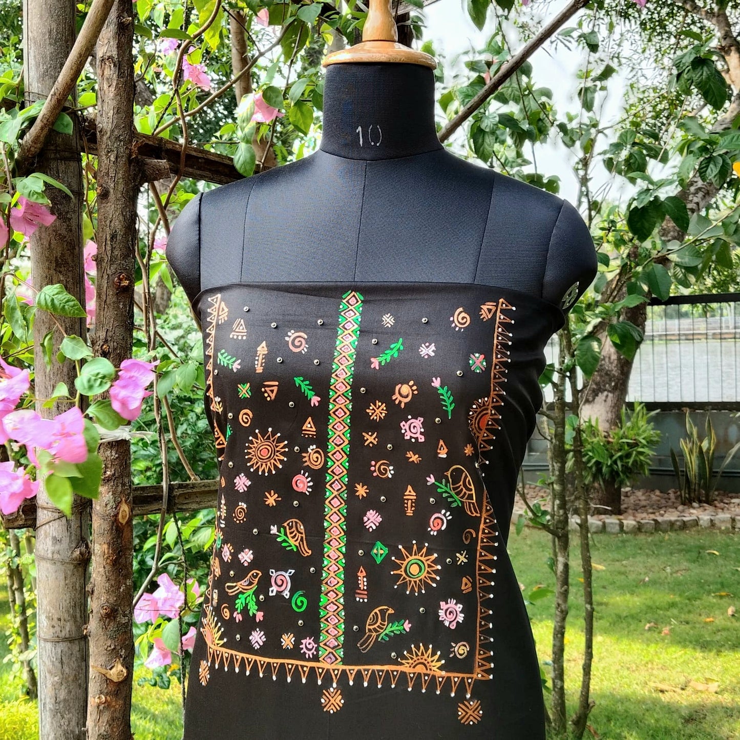 Artisanal Hand-Painted Black Cotton Kurti