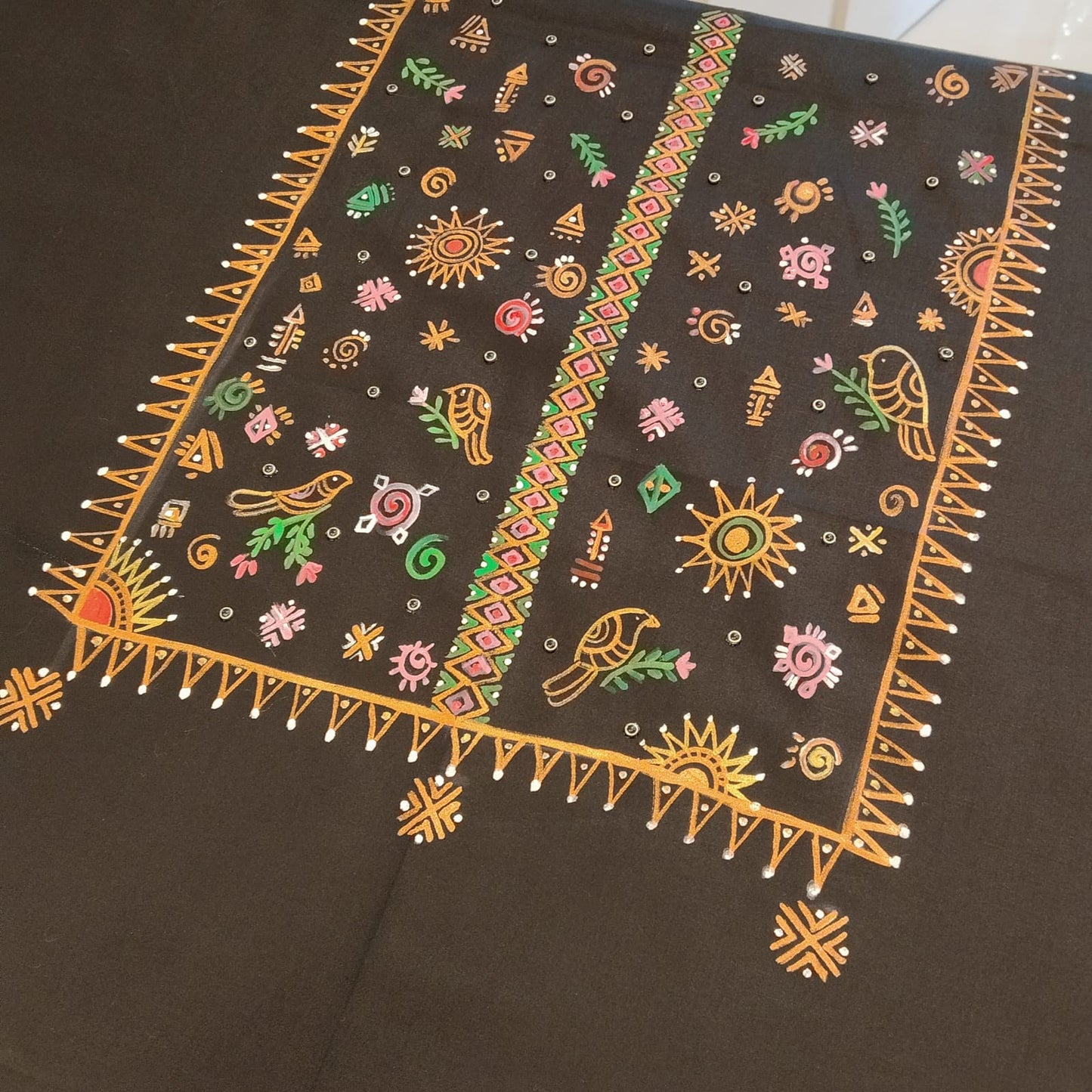 Artisanal Hand-Painted Black Cotton Kurti