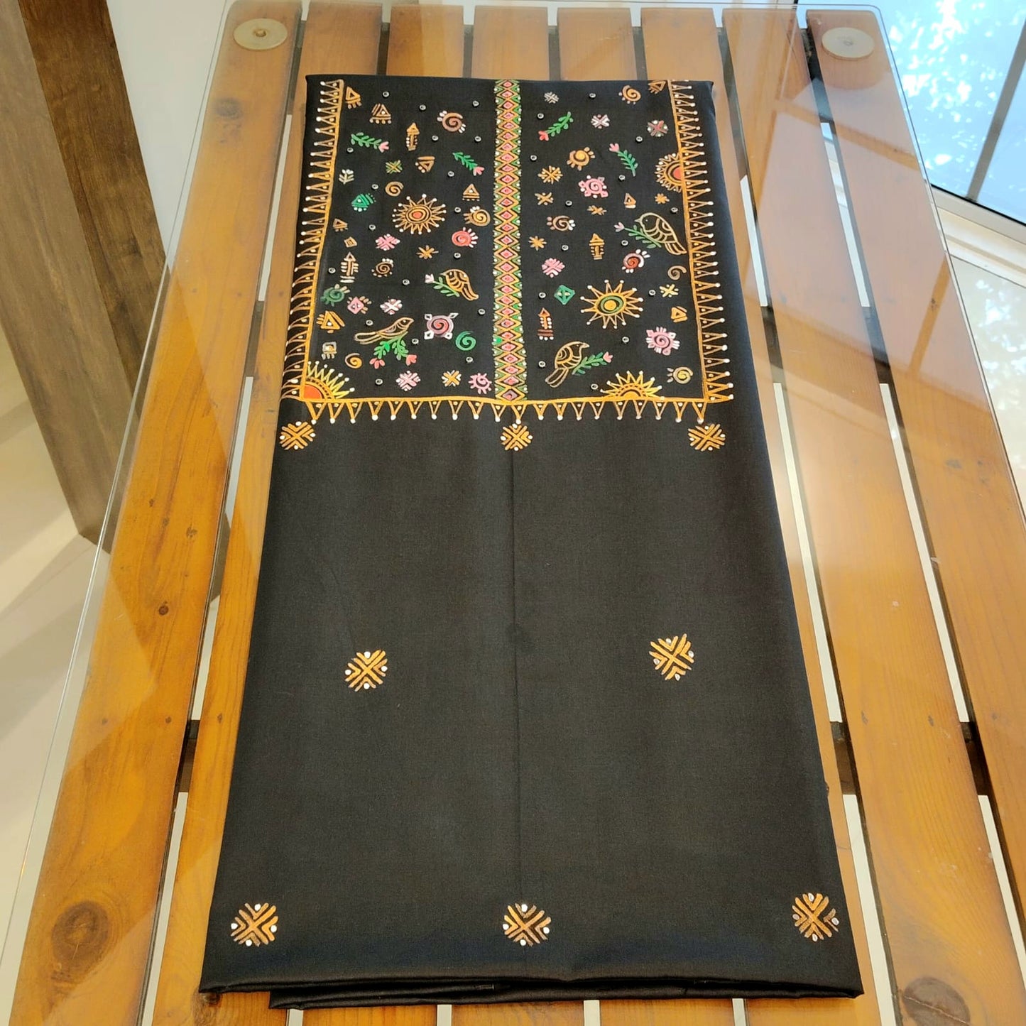 Artisanal Hand-Painted Black Cotton Kurti