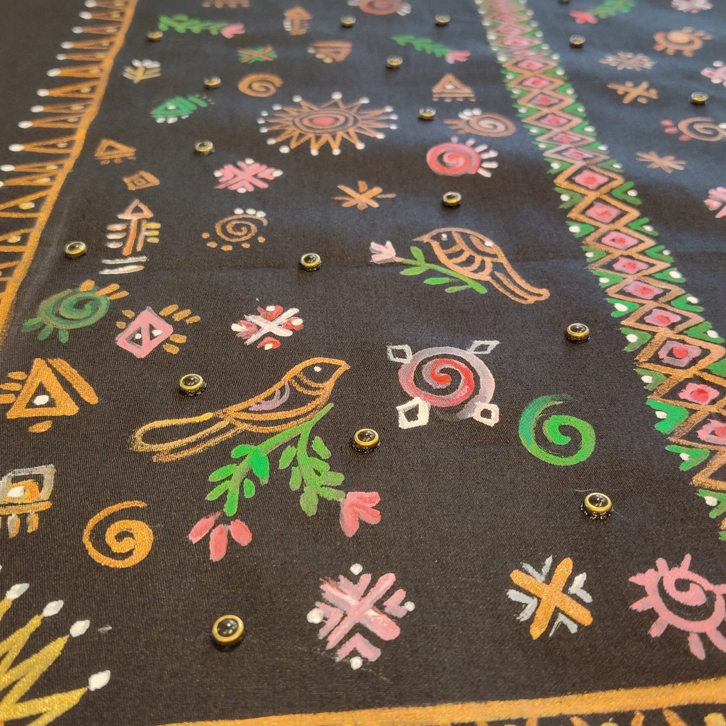 Artisanal Hand-Painted Black Cotton Kurti