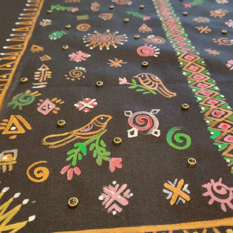 Artisanal Hand-Painted Black Cotton Kurti