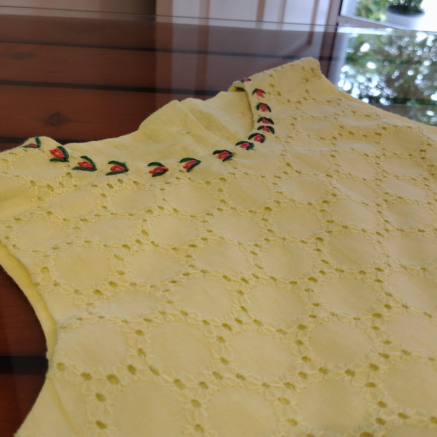 Pastel Yellow Hand Embroidered Hakoba Frock