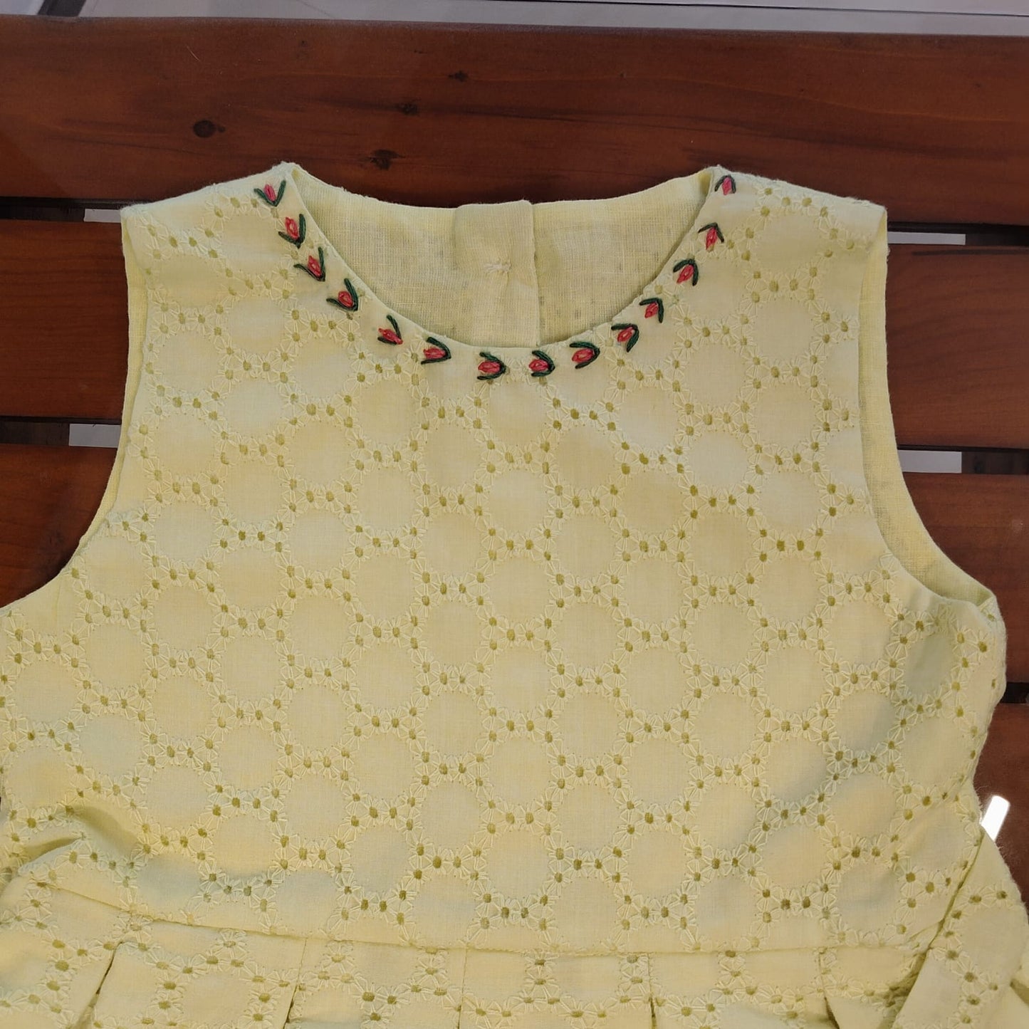 Pastel Yellow Hand Embroidered Hakoba Frock