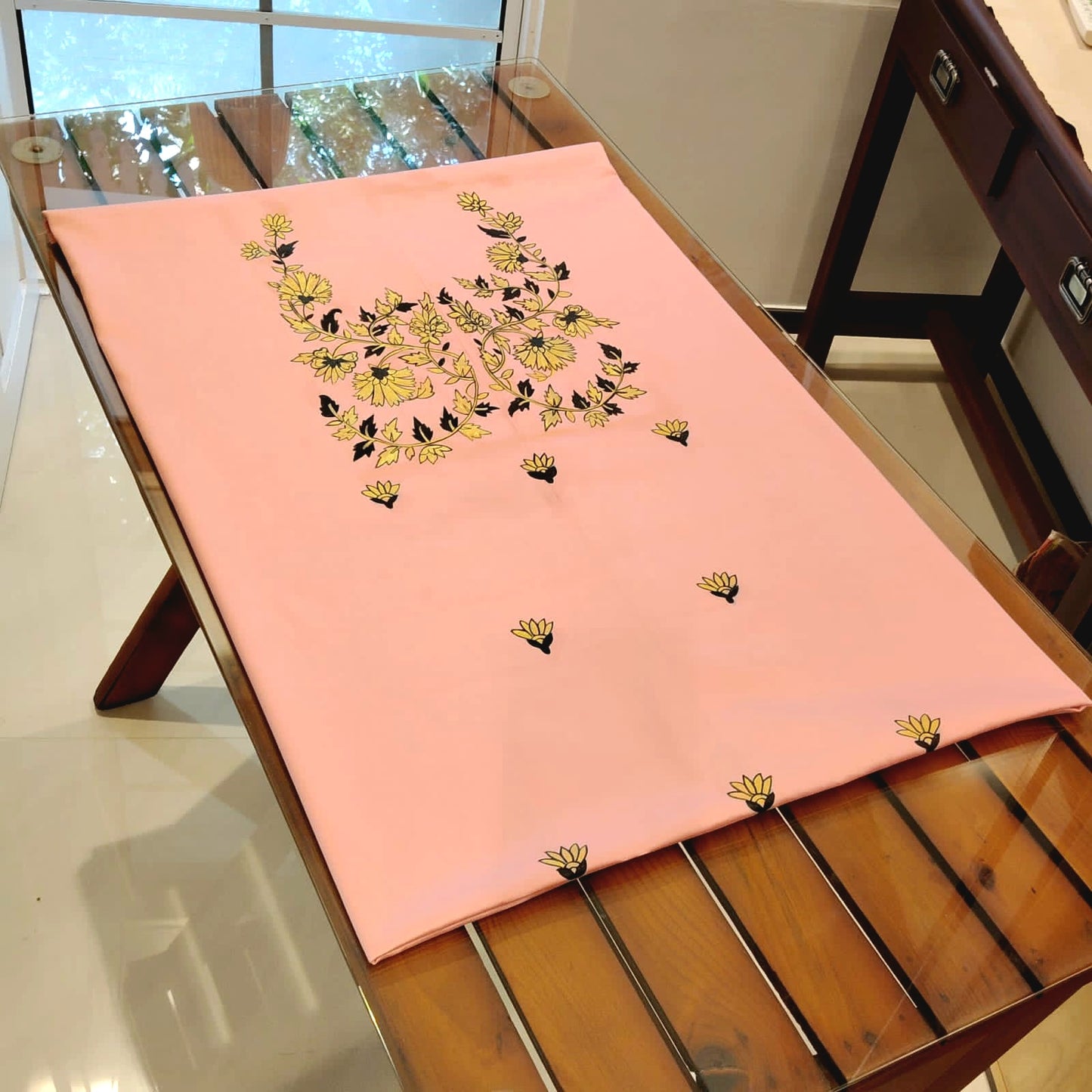 Peach Blush Cotton Kurti With Hand-Painted Detailing