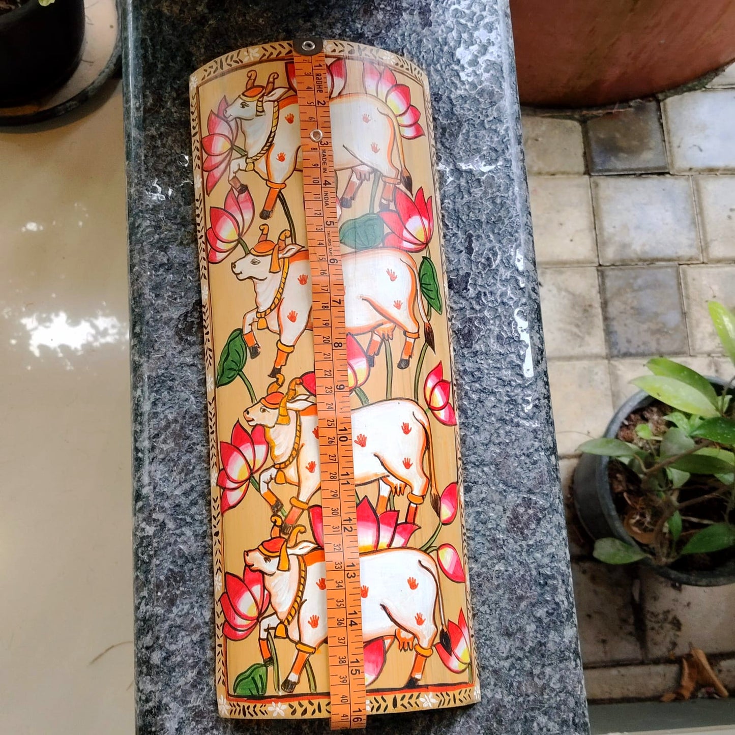 Pichwai Elegance On Natural Bamboo