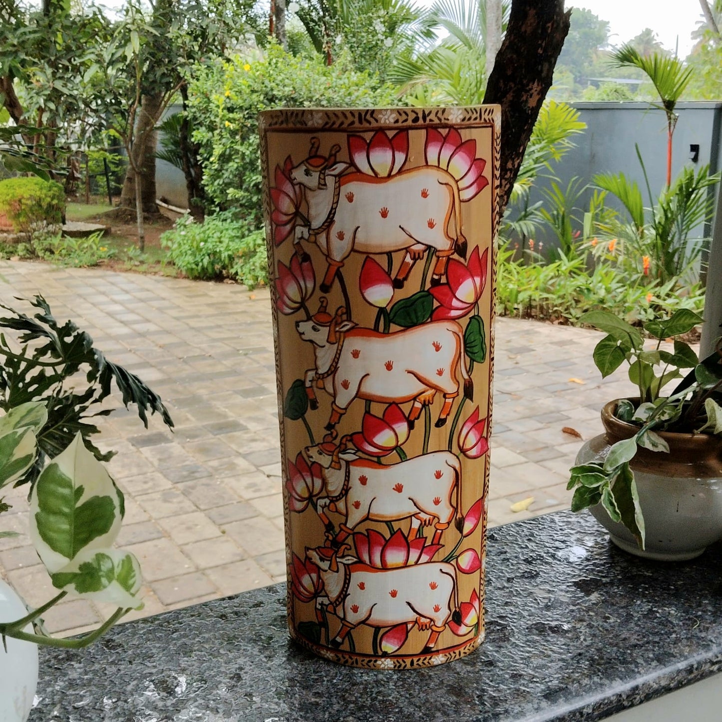 Pichwai Elegance On Natural Bamboo