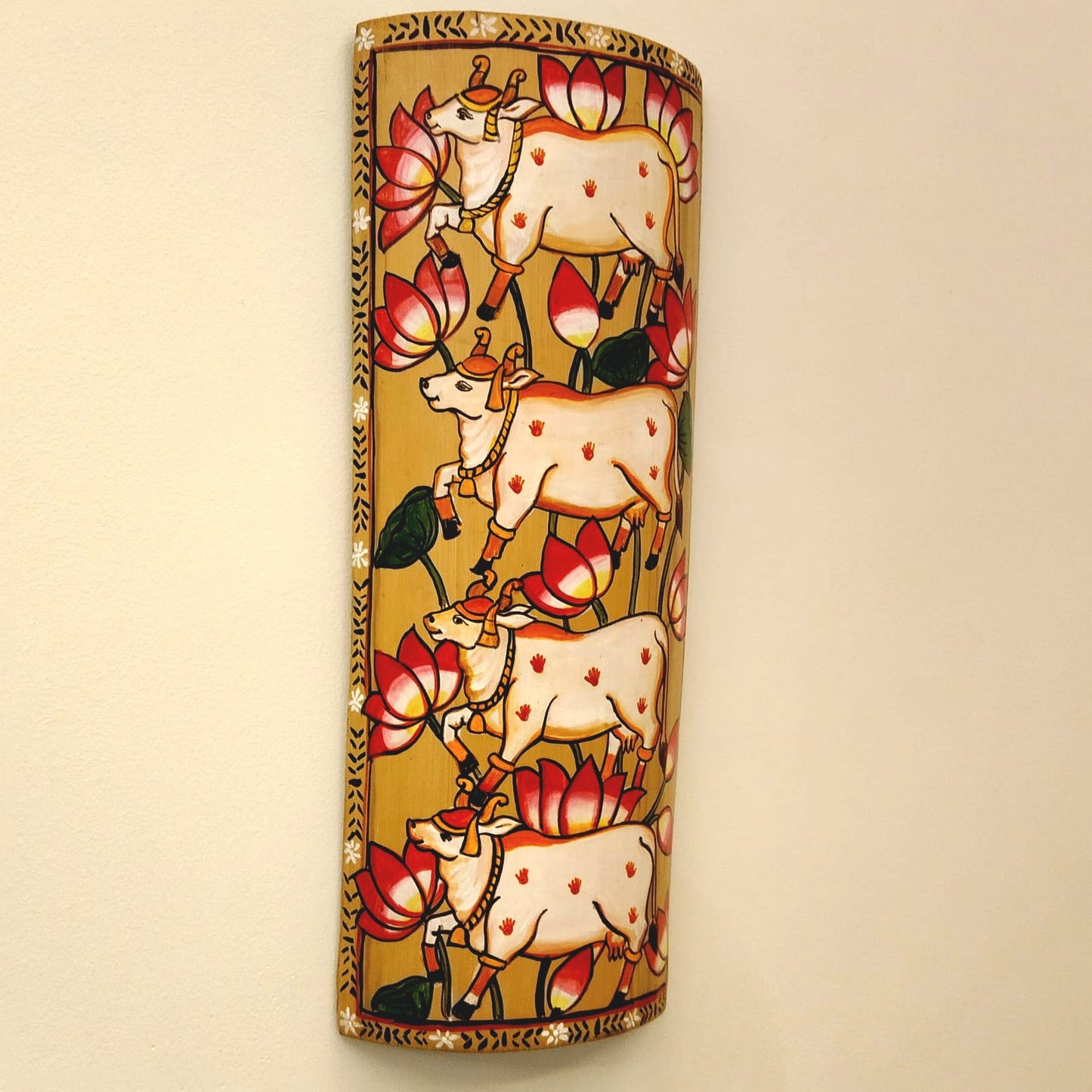Pichwai Elegance On Natural Bamboo