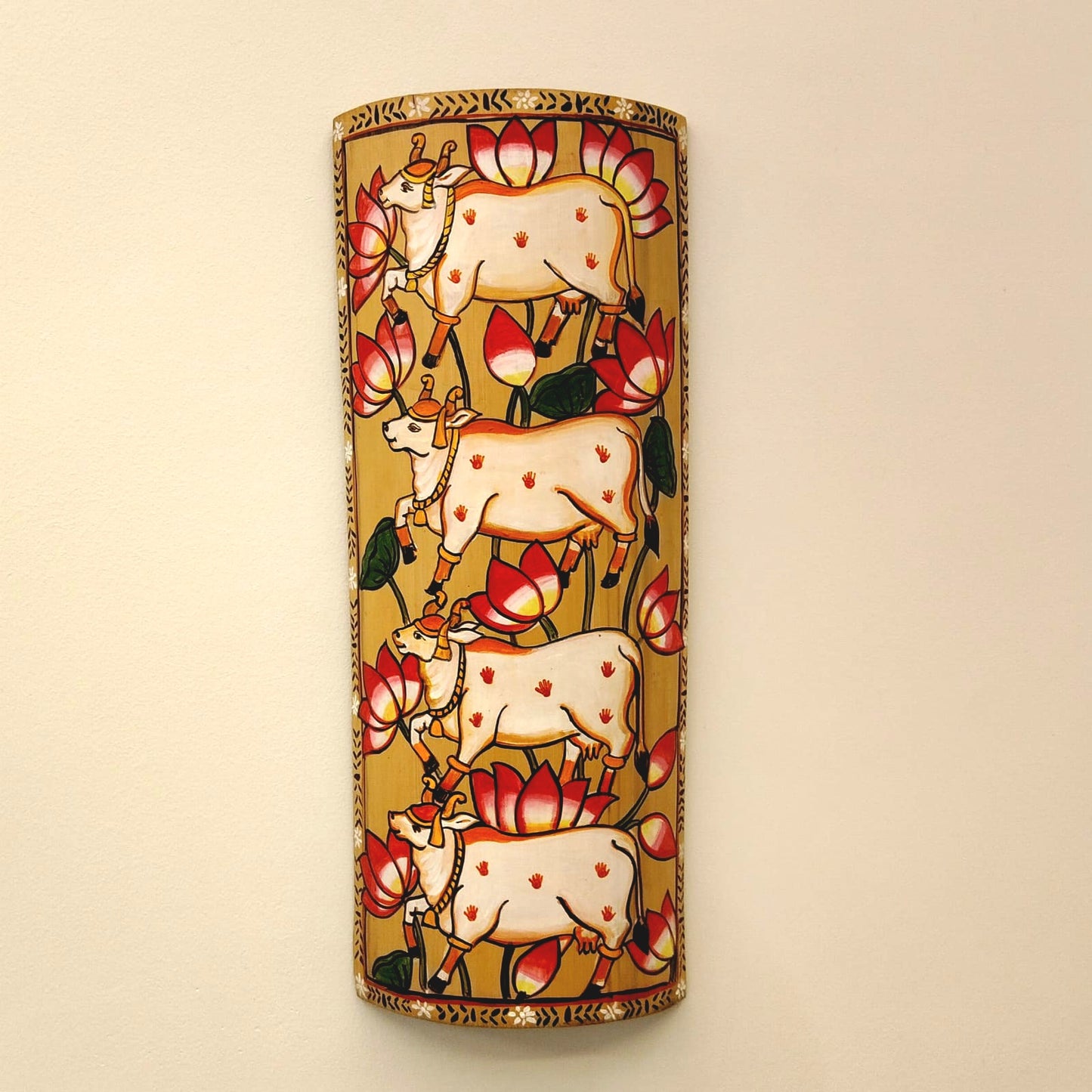 Decorative Bamboo Panel With Hand-Rendered Pichwai Artwork