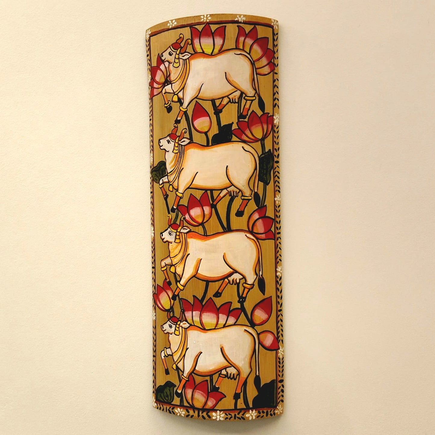 Decorative Bamboo Panel With Hand-Rendered Pichwai Artwork