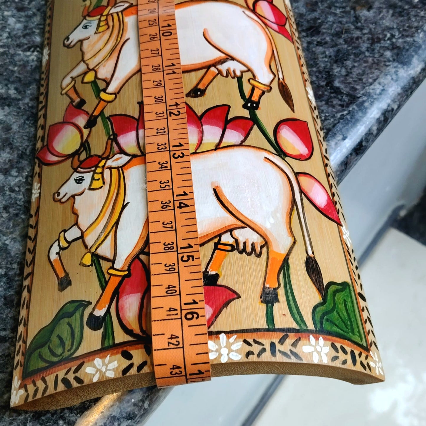 Decorative Bamboo Panel With Hand-Rendered Pichwai Artwork