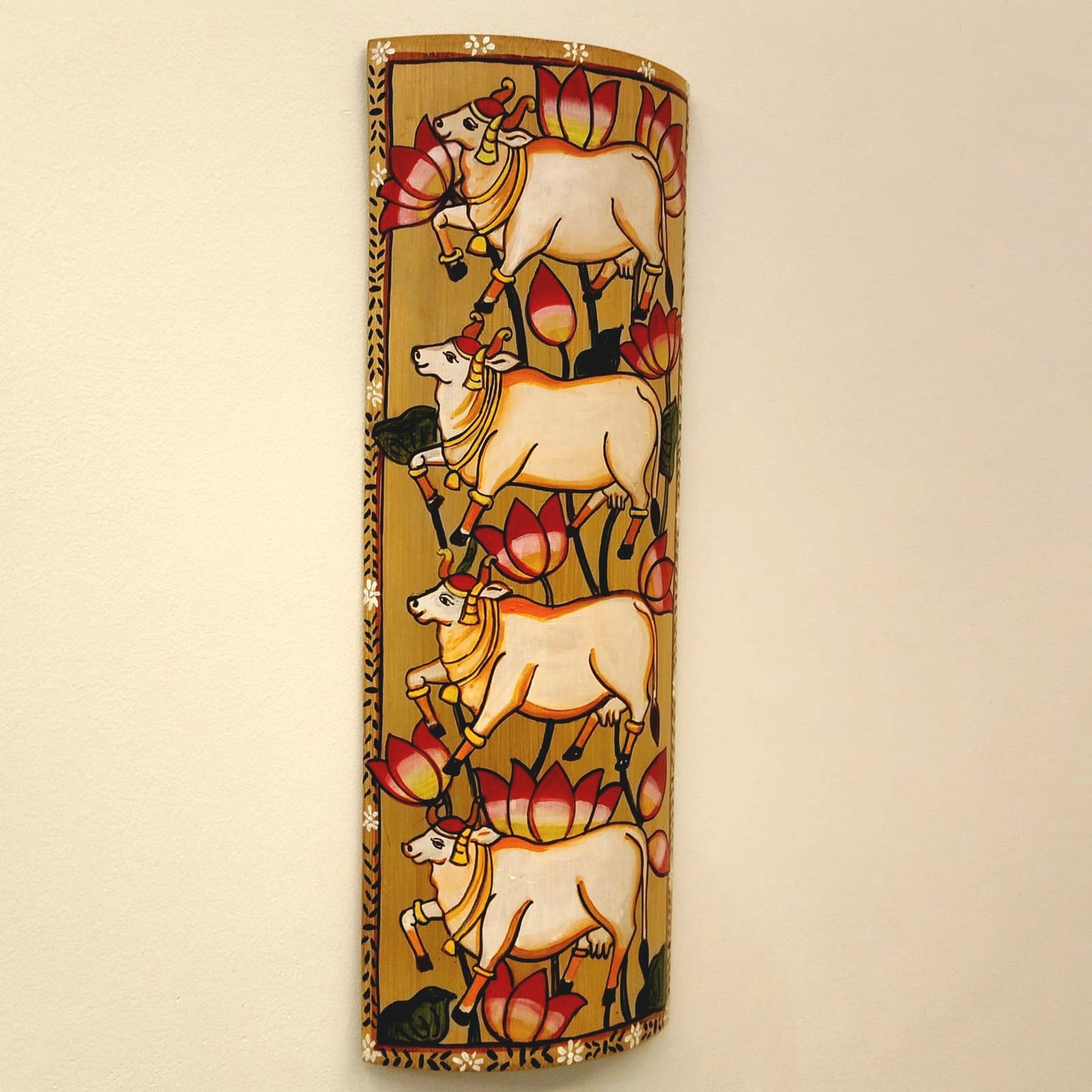 Decorative Bamboo Panel With Hand-Rendered Pichwai Artwork