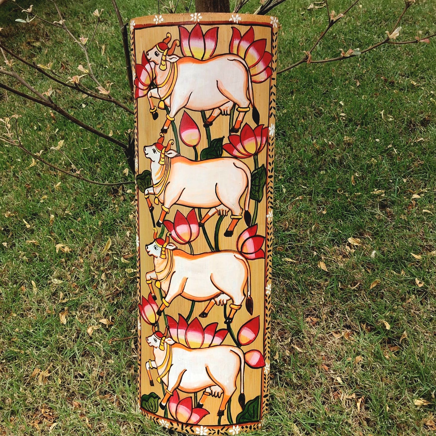 Decorative Bamboo Panel With Hand-Rendered Pichwai Artwork