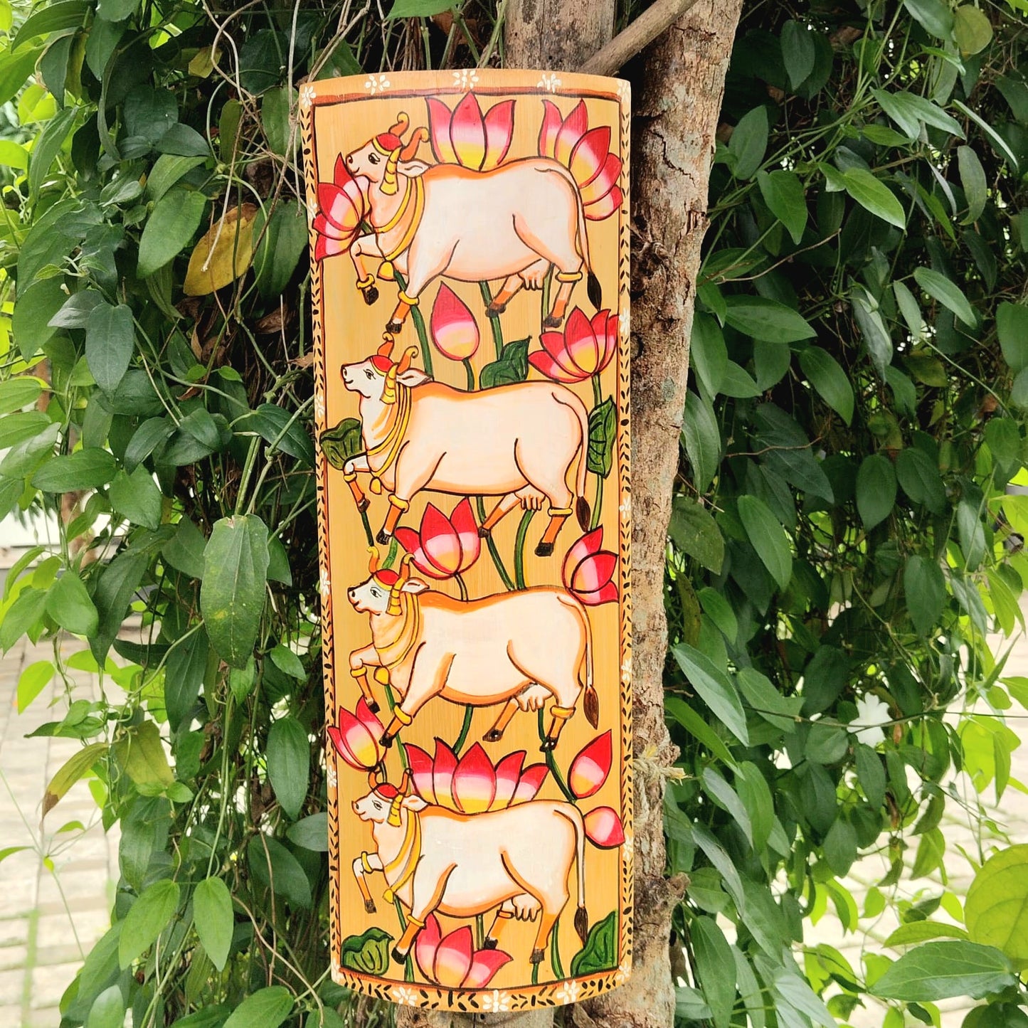 Decorative Bamboo Panel With Hand-Rendered Pichwai Artwork