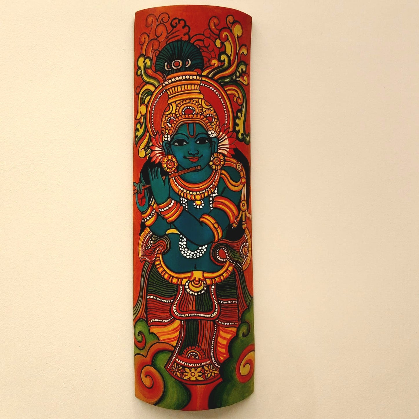 Traditional Kerala Mural on Natural Bamboo – Artistic Wall Accent