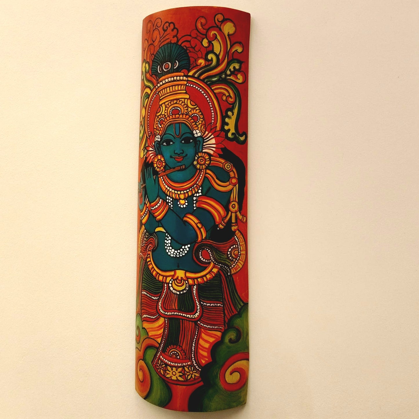 Traditional Kerala Mural on Natural Bamboo – Artistic Wall Accent