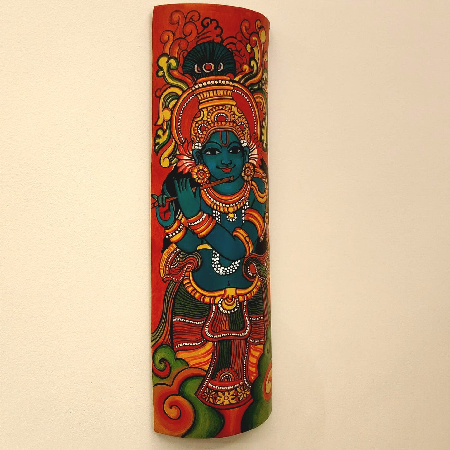 Traditional Kerala Mural on Natural Bamboo – Artistic Wall Accent